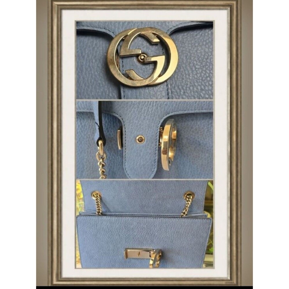 Authentic Gucci Interlocking GG Blue Pebbled Leather Crossbody Bag Gold Chain - Picture 11 of 12